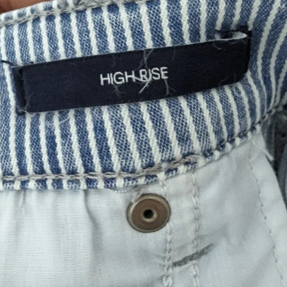 Calvin Klein High Waisted Jean Shorts Cuff Roll Railroad‎ Stripes Blue White - Picture 6 of 8